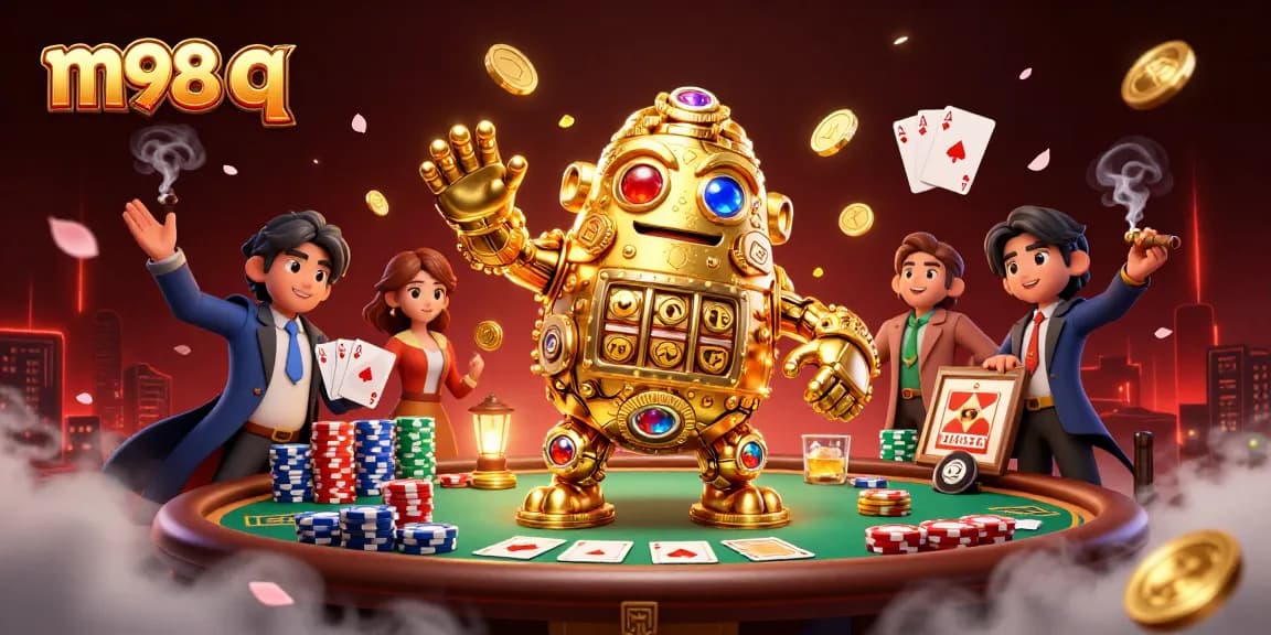 Experience the thrill of m98 q with an exhilarating poker scene featuring a golden golem surrounded by chips.
