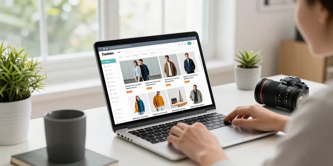 Engaging e-commerce product catalog on laptop as user views the catalog for stylish shopping options.
