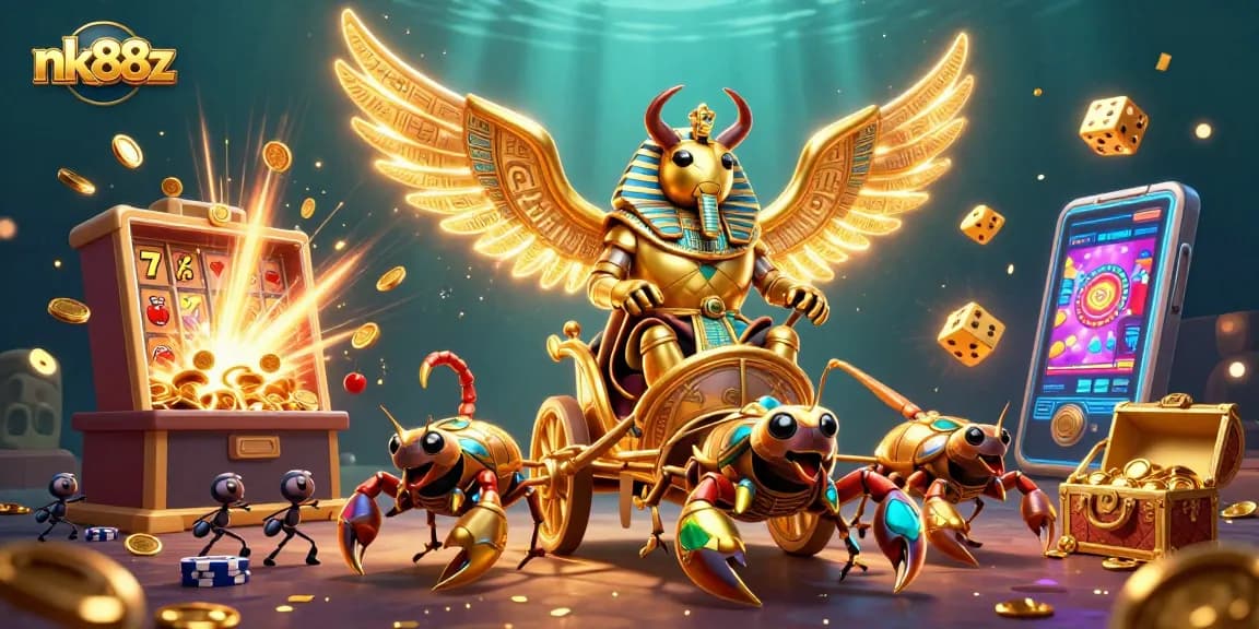 Experience giant jackpots at nk88z with a golden scarab beetle leading the casino adventure.