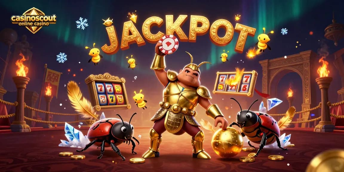 Celebrate wins at casinoscout online casino with a vibrant beetle scene showcasing gambling elements.