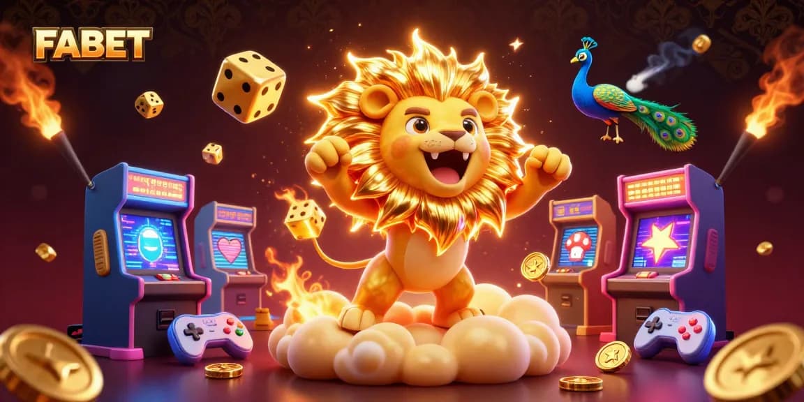 Join the thrilling world of FABET with vibrant gaming icons and energetic visuals in this colorful 3D illustration.