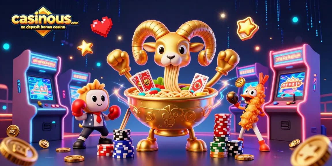 Experience the excitement at casinous.com no deposit bonus casino with vibrant characters in a dynamic, gambling-themed scene.