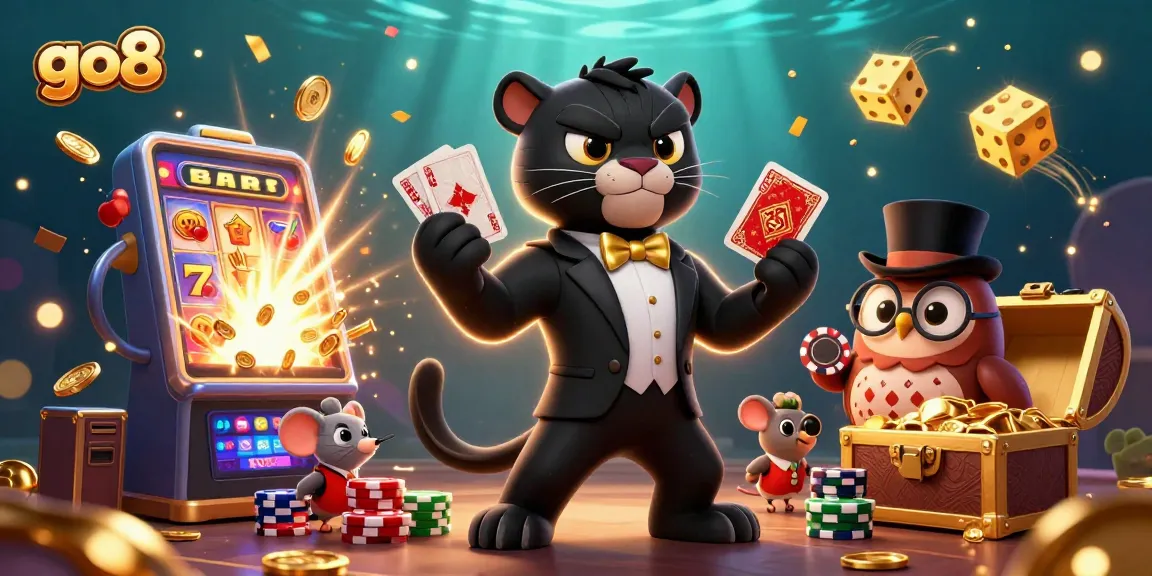 Engage with go8's thrilling casino atmosphere featuring stylish characters and vibrant gaming elements.