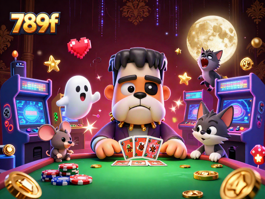 Engage in thrilling gameplay at 789f with a cartoon bulldog monster, ghost mouse, and a werewolf kitten.