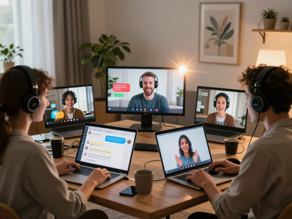 Engaging scene of sex chat AI interaction, showcasing diverse participants in vibrant virtual chatroom.