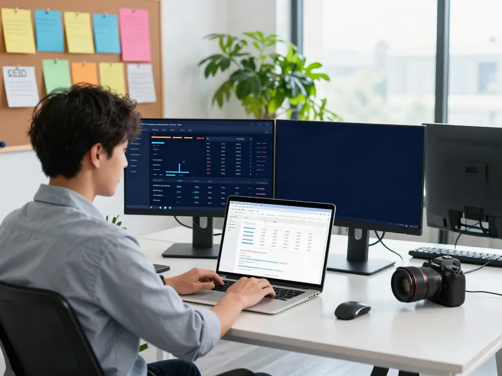 Professional analyzing instant indexing metrics in a modern digital marketing office