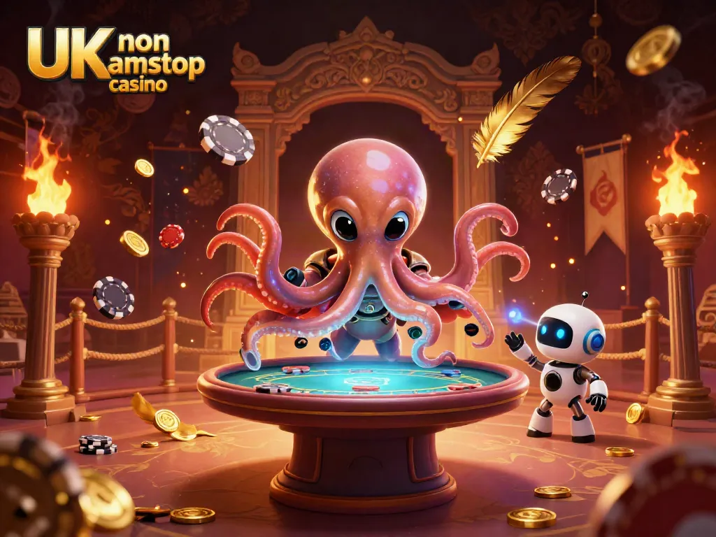 Engage with the excitement at a UK non gamstop casino featuring a whimsical octopus at a poker table.