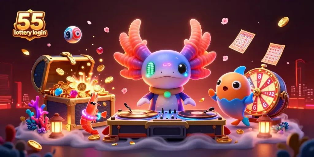 Experience the thrill of 55 lottery login with colorful characters and a vibrant underwater casino scene.