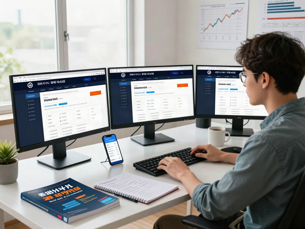 Online betting expert analyzing 토토사이트 검증 먹튀스팟 platforms in a modern home office, showcasing verification analytics and betting guides.