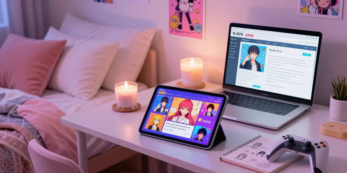 Engaging ero game scene featuring an AI girlfriend character in a cozy bedroom environment with interactive game displays.
