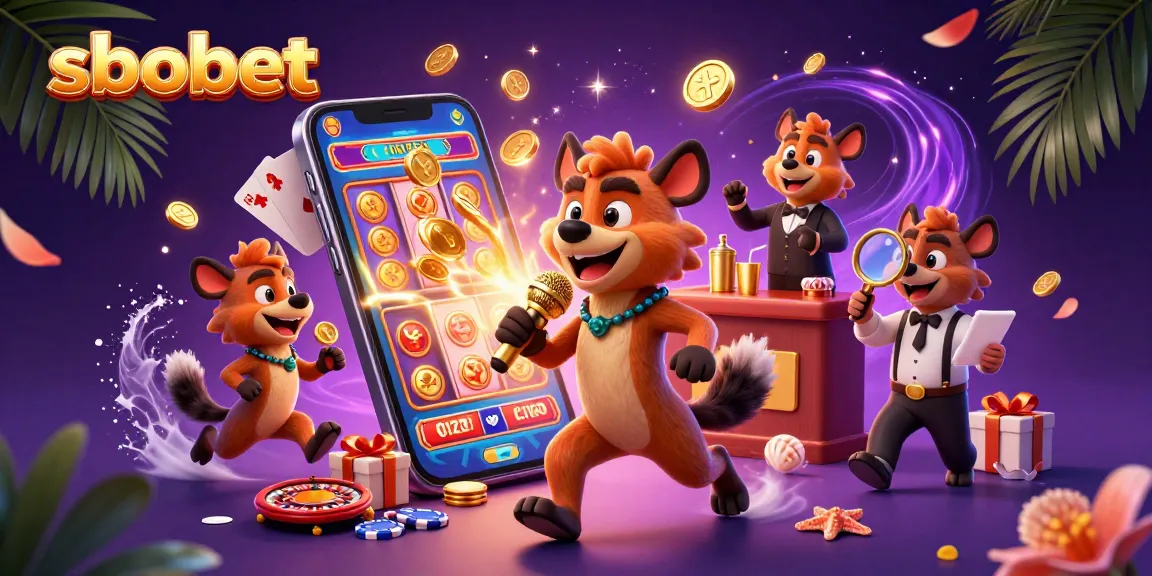 Engage with sbobet at this vibrant 3D casino scene filled with characters and exciting gaming elements.
