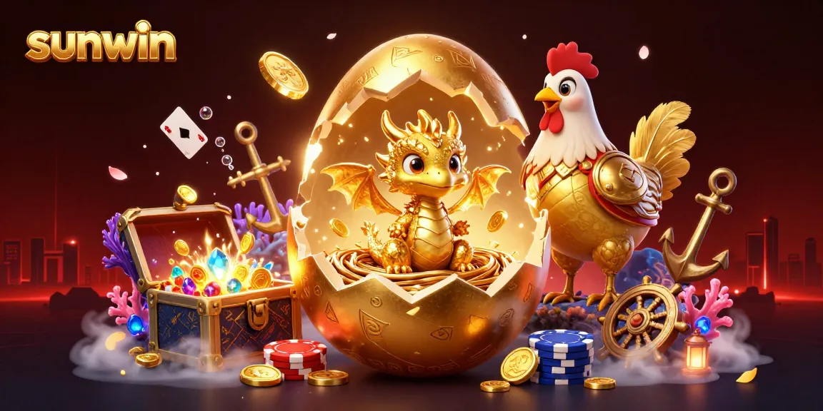 Experience the thrill of winning at Sunwin with a golden dragon guarding poker chips in a vibrant casino atmosphere.